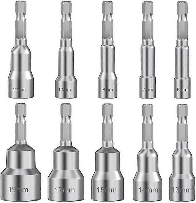 10 Pcs Screwdriver Socket Set, Magnetic Hexagon Sockets 6/7/8/10/12/13/14/15/17/19, Drill Bit Socket Adapter Socket, for Hand Drill, Electric Screwdri