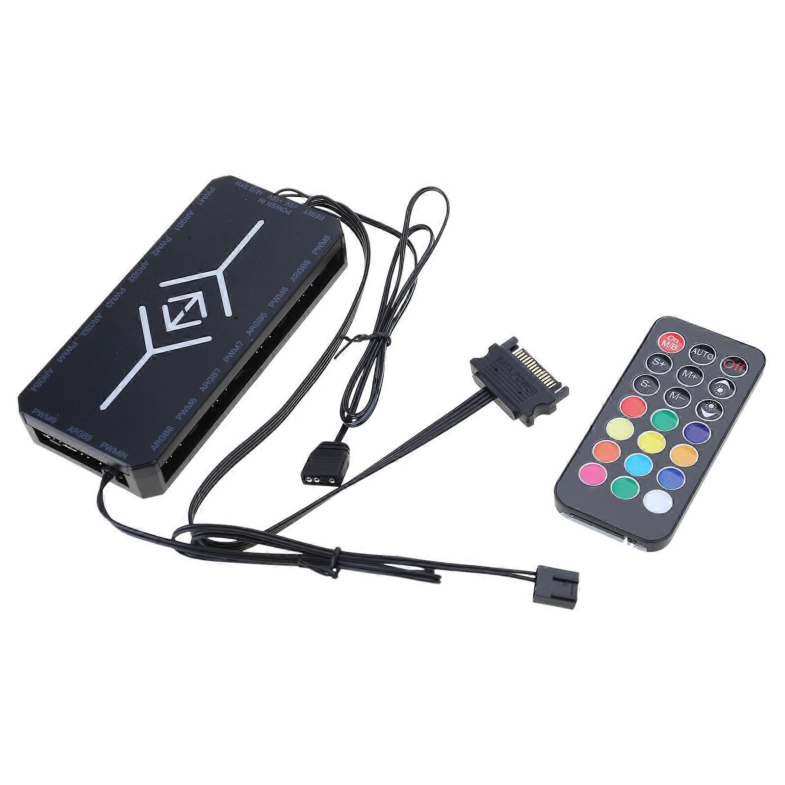 ARGB Controller 4Pin PWM 5V 3Pin ARGB Cooling Fan Remote Control for Case Chassis Radiator 5V ARGB Cooling Fan Adapter Multicolor