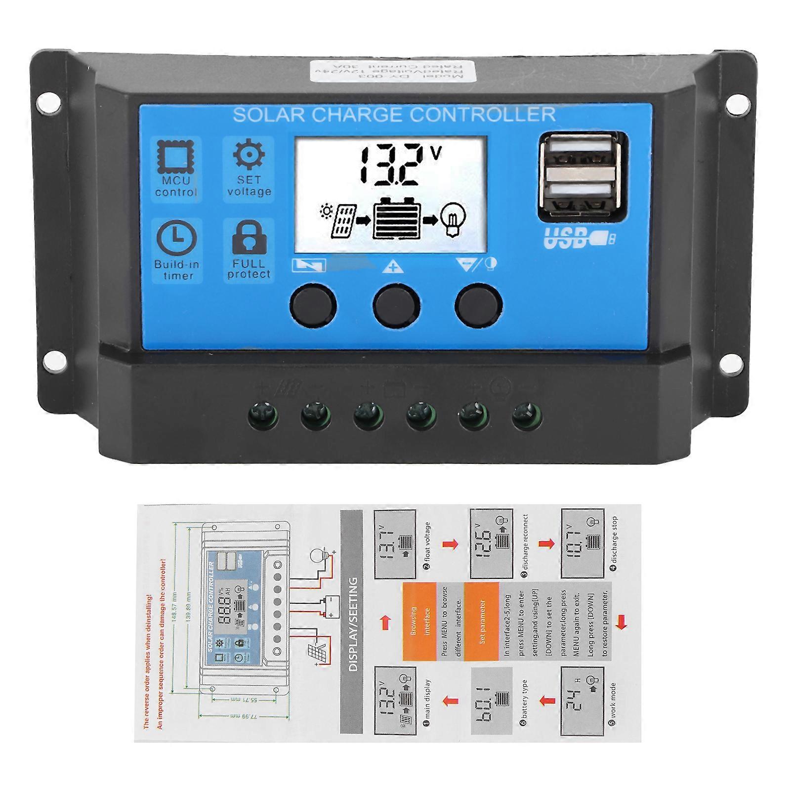 Solar panel controller 30A PWM with LCD screen and auto voltage detection