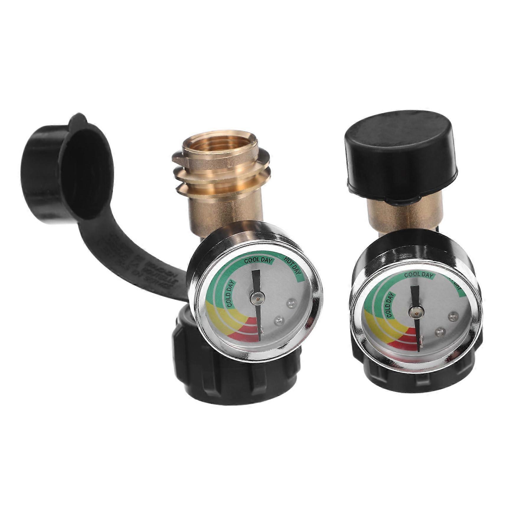 Solid Brass Propane Tank Adapter With Pressure Gauge, Gas Level Indicator, 2Pack Refill Connector For Camping