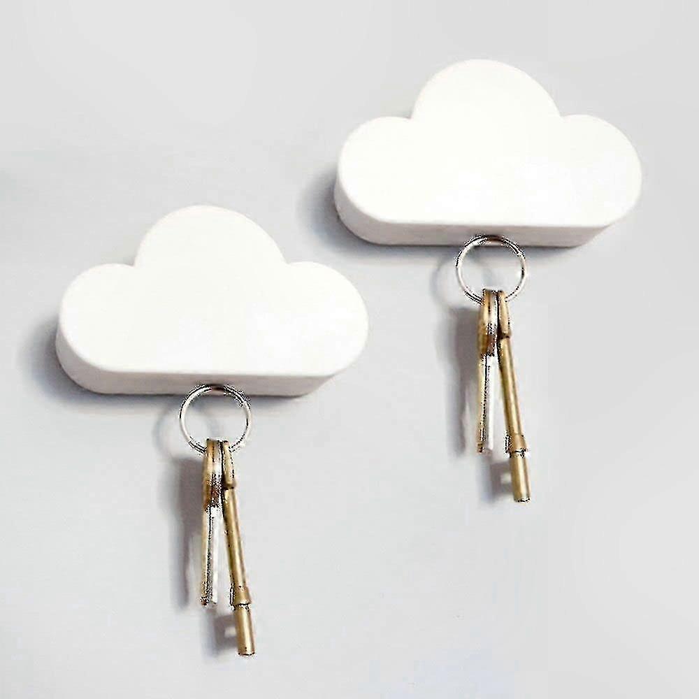 2 Pack Adhesive Key Hanger Organizer Magnetic Key Holders White Cloud Key Ring Keychains Hooks Racks 4 Strong Magnets Decorative Wdi Man Jiaall Mount