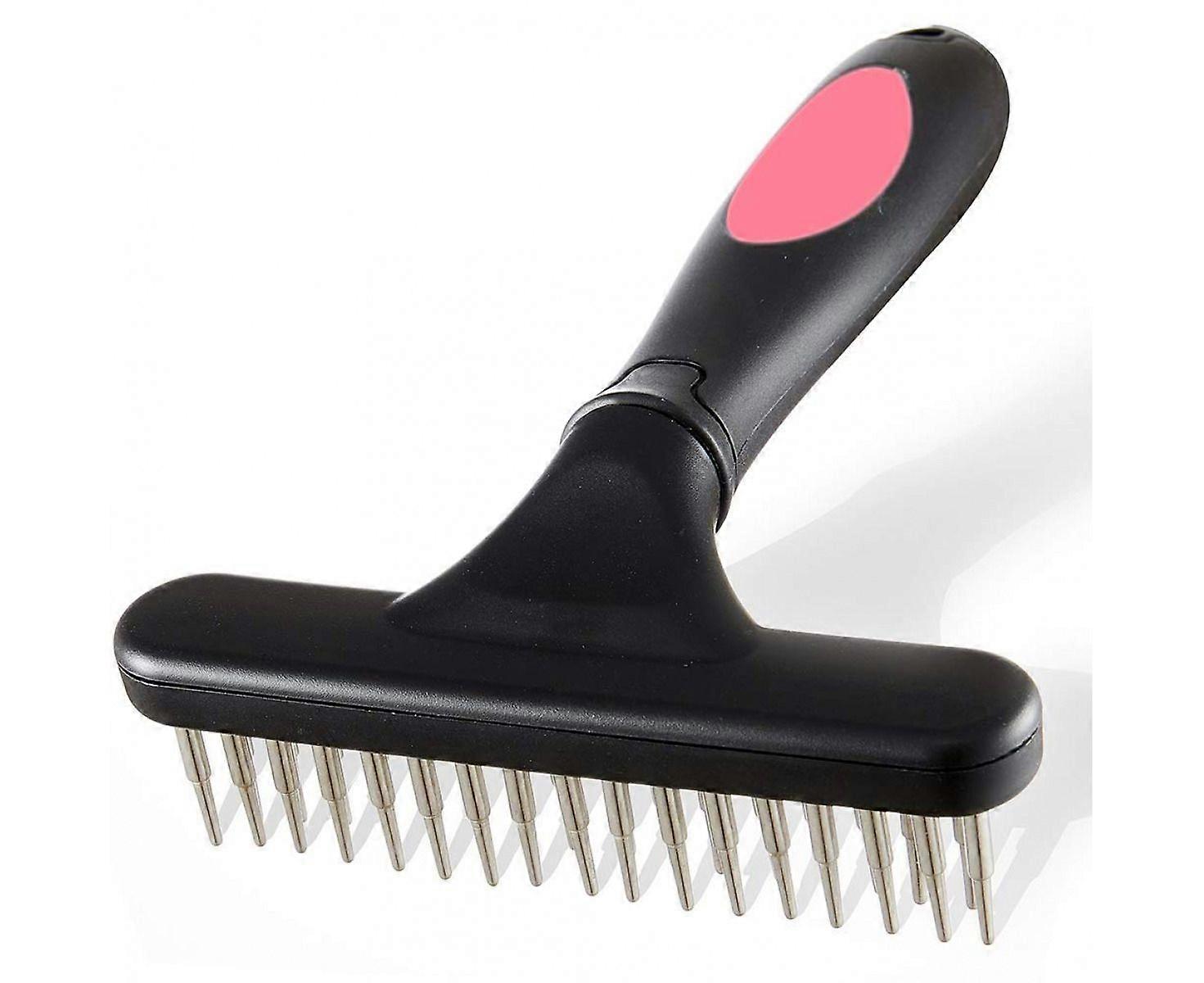 Pet Grooming Rake - Double Row Pins Shedding and Dematting Undercoat Rake Comb for Dogs and Cats - Safe Grooming & Deshedding Brush - Comb Pink
