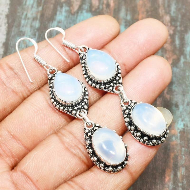 Charming Milky Opal Gemstone Solid 925 Sterling Silver Handmade Earring Jewelry