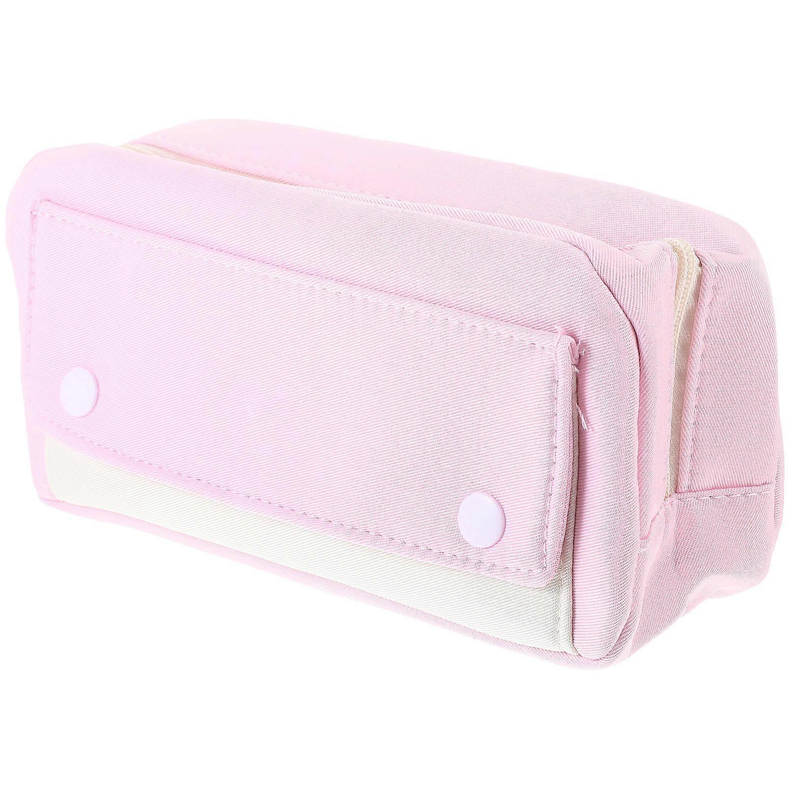 Pink Polyester Pencil Case for Storage Use Large Pencil Bag with Zipper