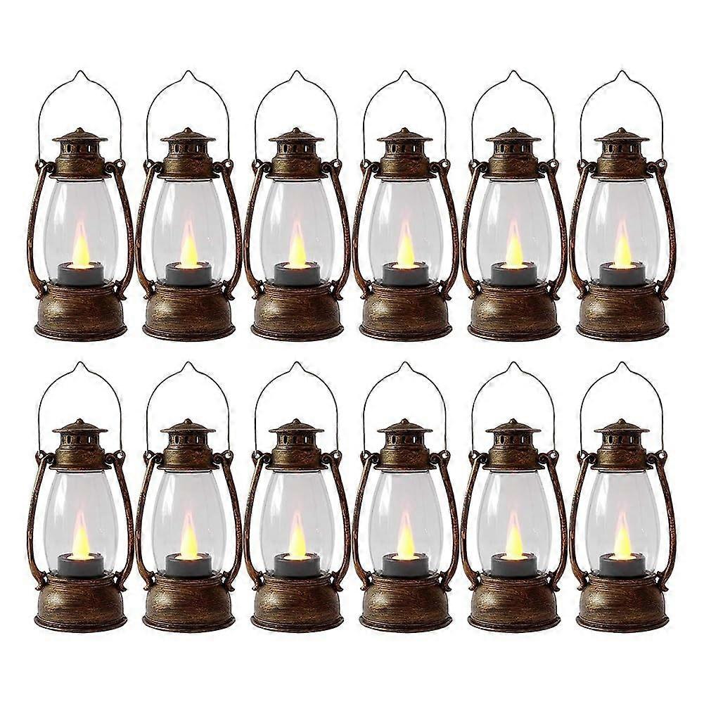 Candle Lanterns Mini Hanging Lanterns For Indoors 12 Pcs Set With Flicker Candles Copper Vintage Style