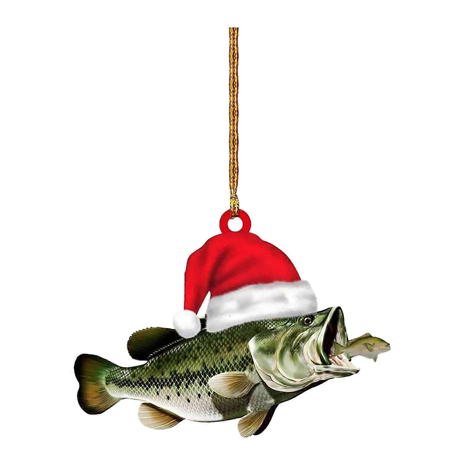 Poaug Picture Hooks Markdown Compatible with Green Bass Fish Largemouth 2D Christmas Ornaments, Mini Tree Decorations for Rear View Mirror,