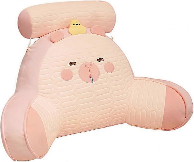 Reading Pillow with Arms for Bed, Ergonomic Backrest Cushion with Neck Support, Washable Pink 23.6x15.7