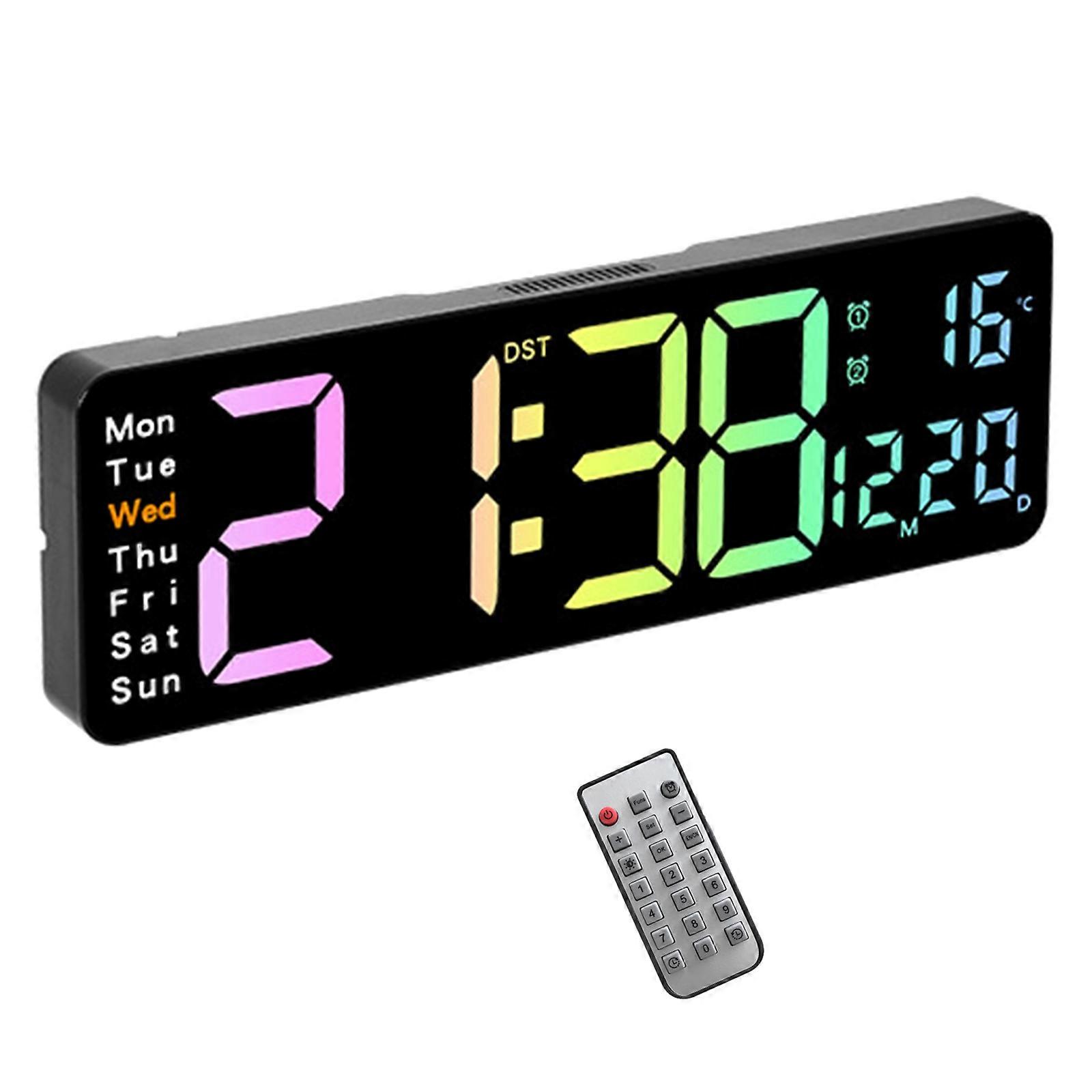 Digital Alarm Clock Large Led Display Desktop Clock Rectangular Desk and Wall Hangable Clock Multicolor