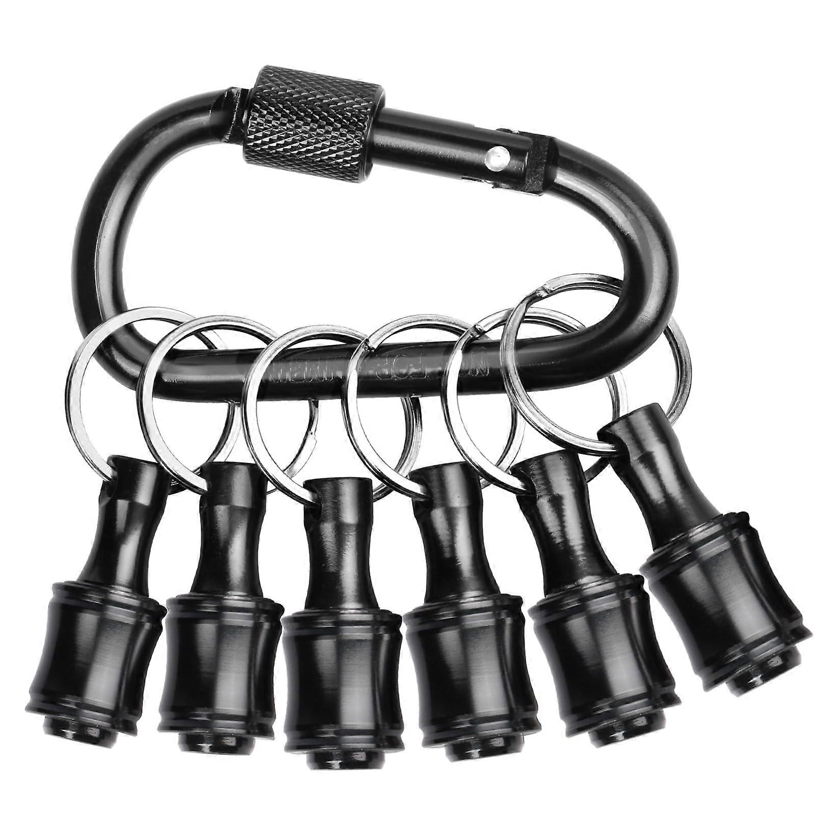 6PCS 1/4 Inch Hex Shank Drill Bit Holder Keychain for Impact Driver, Durable Alloy Organizer Black