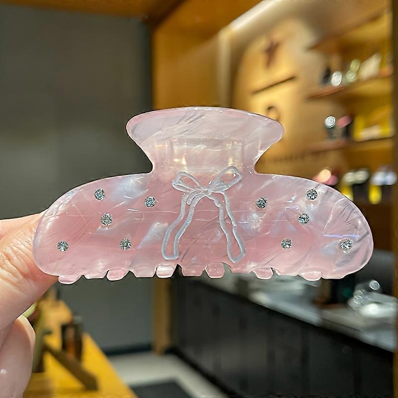 Pince �� cheveux en acrylique ��l��gante avec embellissements en strass, conception d'arc rose, poign��e antid��rapante, accessoire �� usage quoti