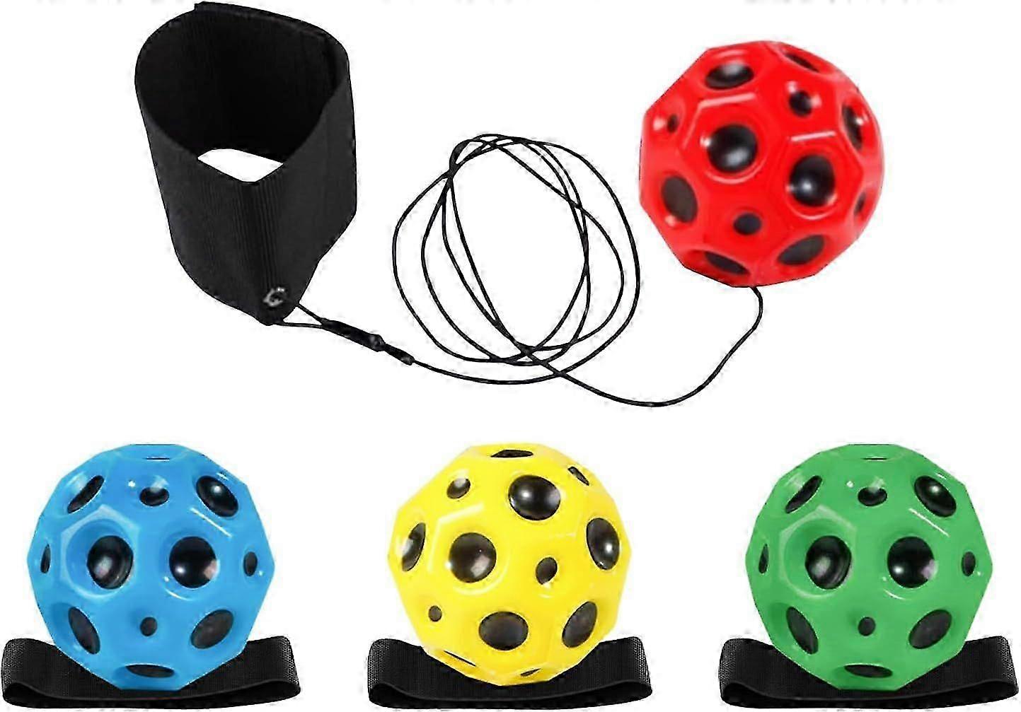 4 Pieces Throwing Ball High Rebound Wrist Ball with Rope, Elastic Wrist Ball, Rebound Ball for Training Responsiveness, Hand Eye Coordination Training