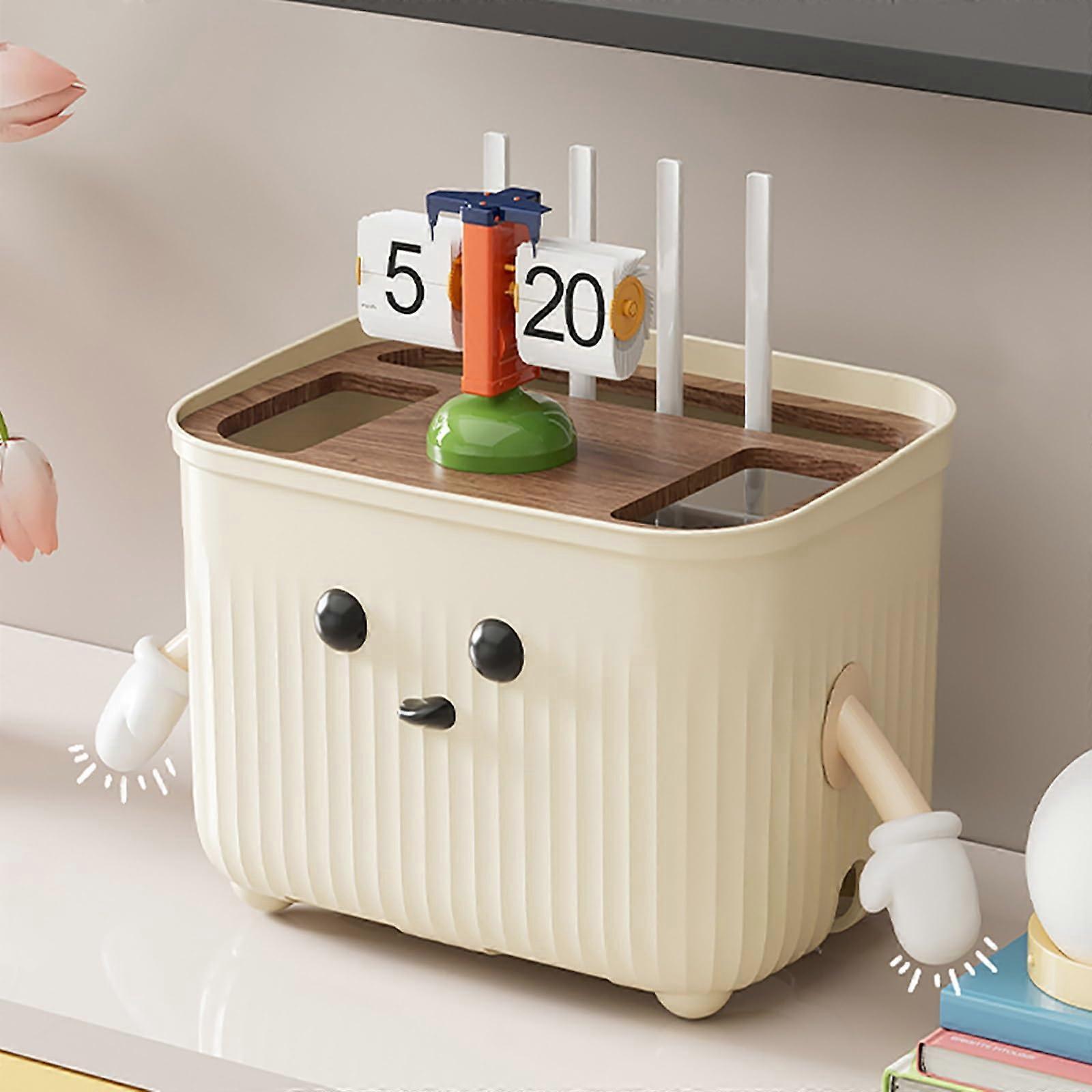 WiFi Router Storage Box with Cable Management, MultiLayer Wooden Cover Organizer for Home and Office