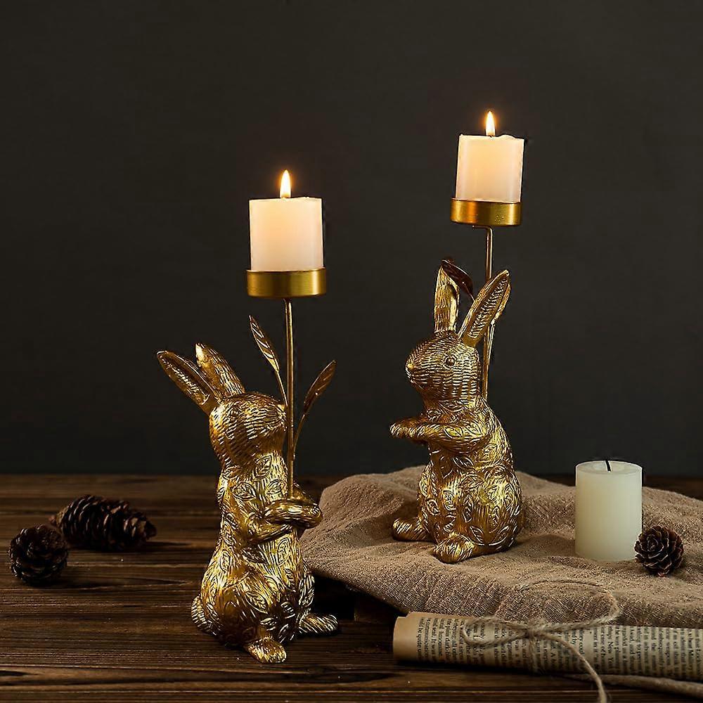 Rabbit Tealight Candle Holders Set of 2, Rustic Easter Bunny Votive Holders for Table Decor