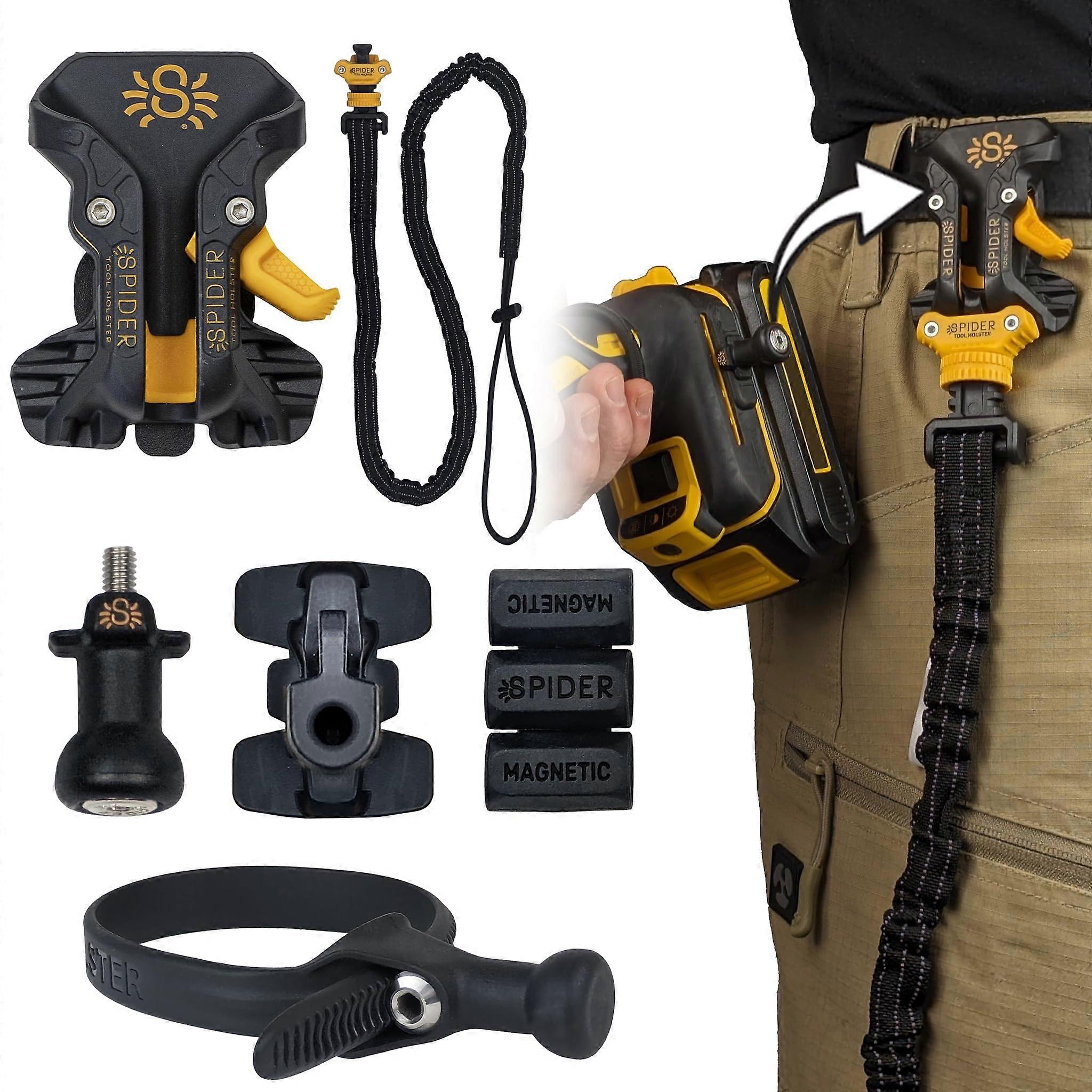 Self Locking Tool Holster with Safety Tether for Power Tools, Belt Mounted for Construction Work