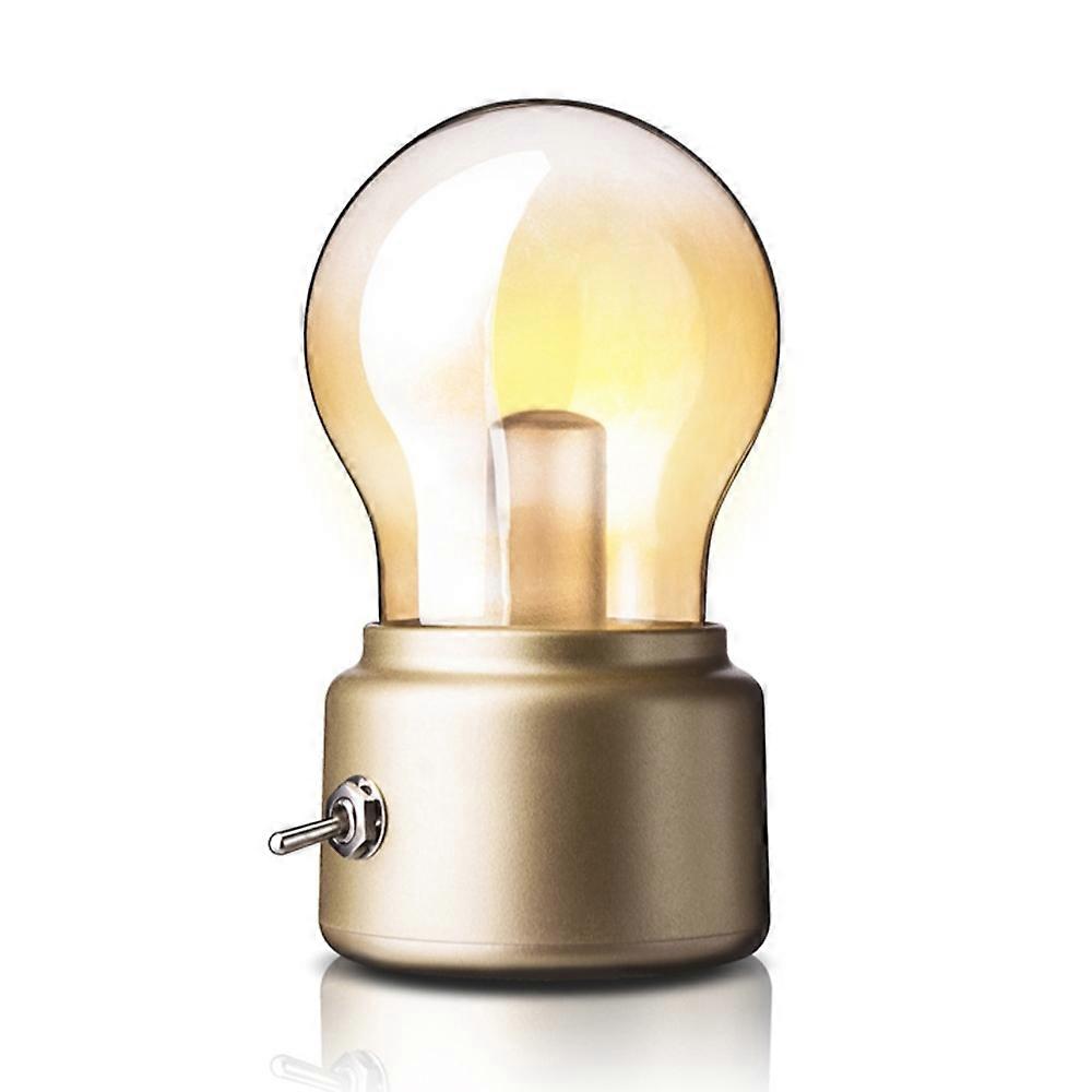 Retro Bulb Shape Bedside Desktop LED Lamp Rechargeable ABS+Glass Night Light