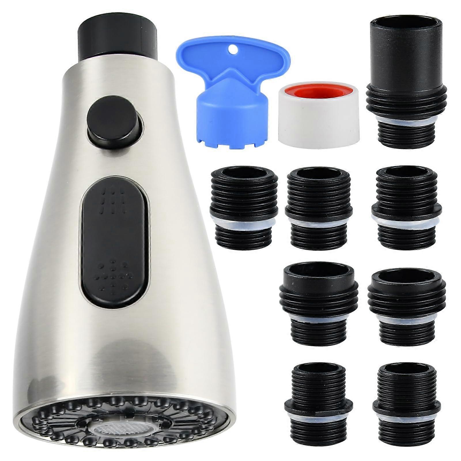 Kitchen Faucet Spray Head Replacement with 3 Modes, G1/2 Pull Down Brushed Nickel, Universal Fit