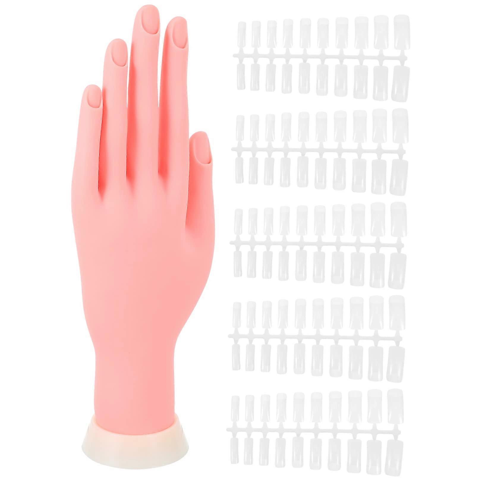 Nail Practice Hand with Interchangeable Tips, Flexible Silicone Manicure Training Hand Model