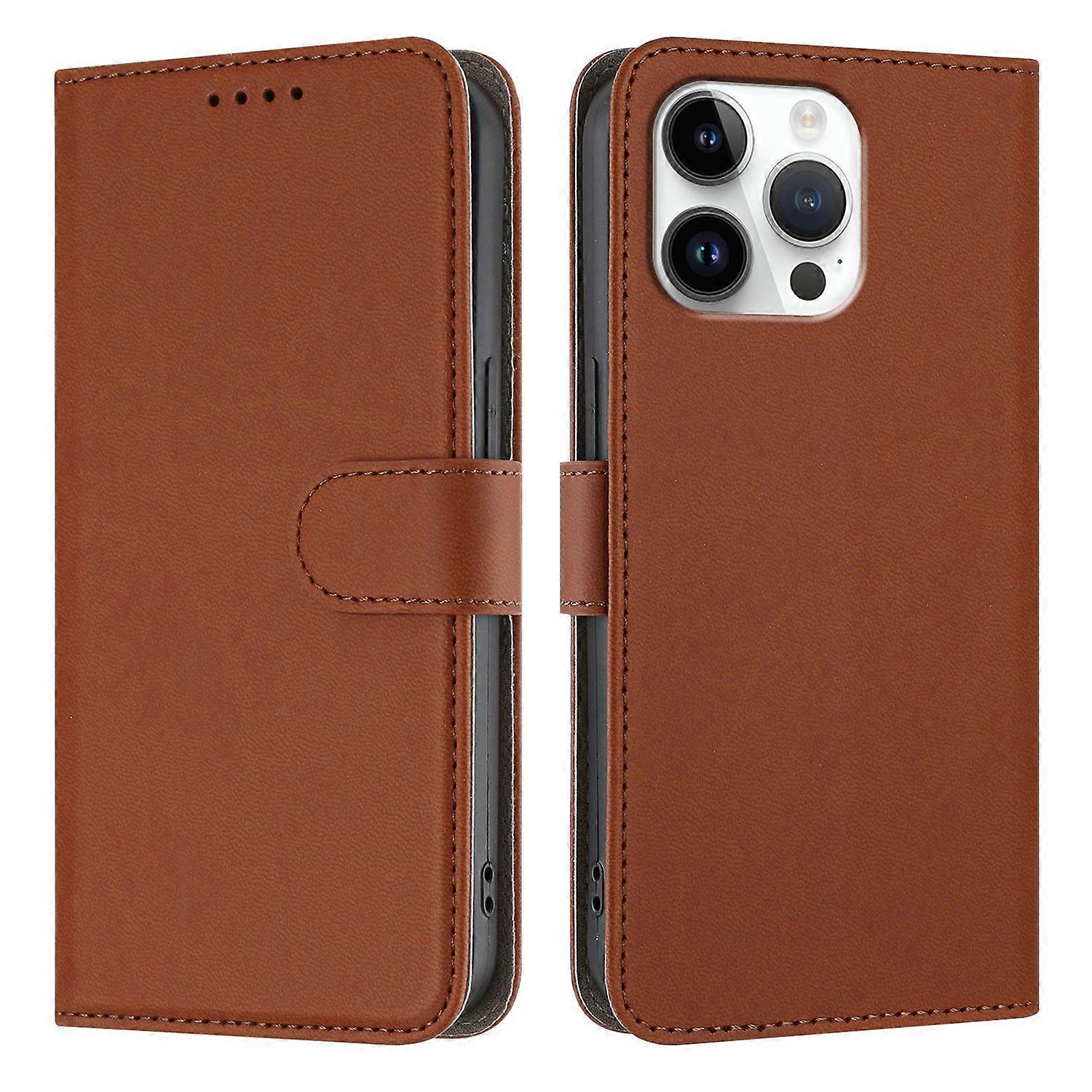For iPhone 16 Pro Leather Case Solid Color Phone Cover with Wallet