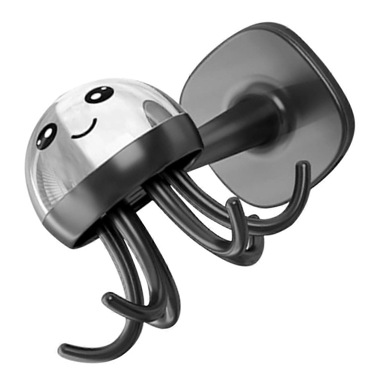 Kitchen Utensil Holder with 360° Rotatable Hooks, Wall Mounted Space Saving Hanging Rack, ABS Black