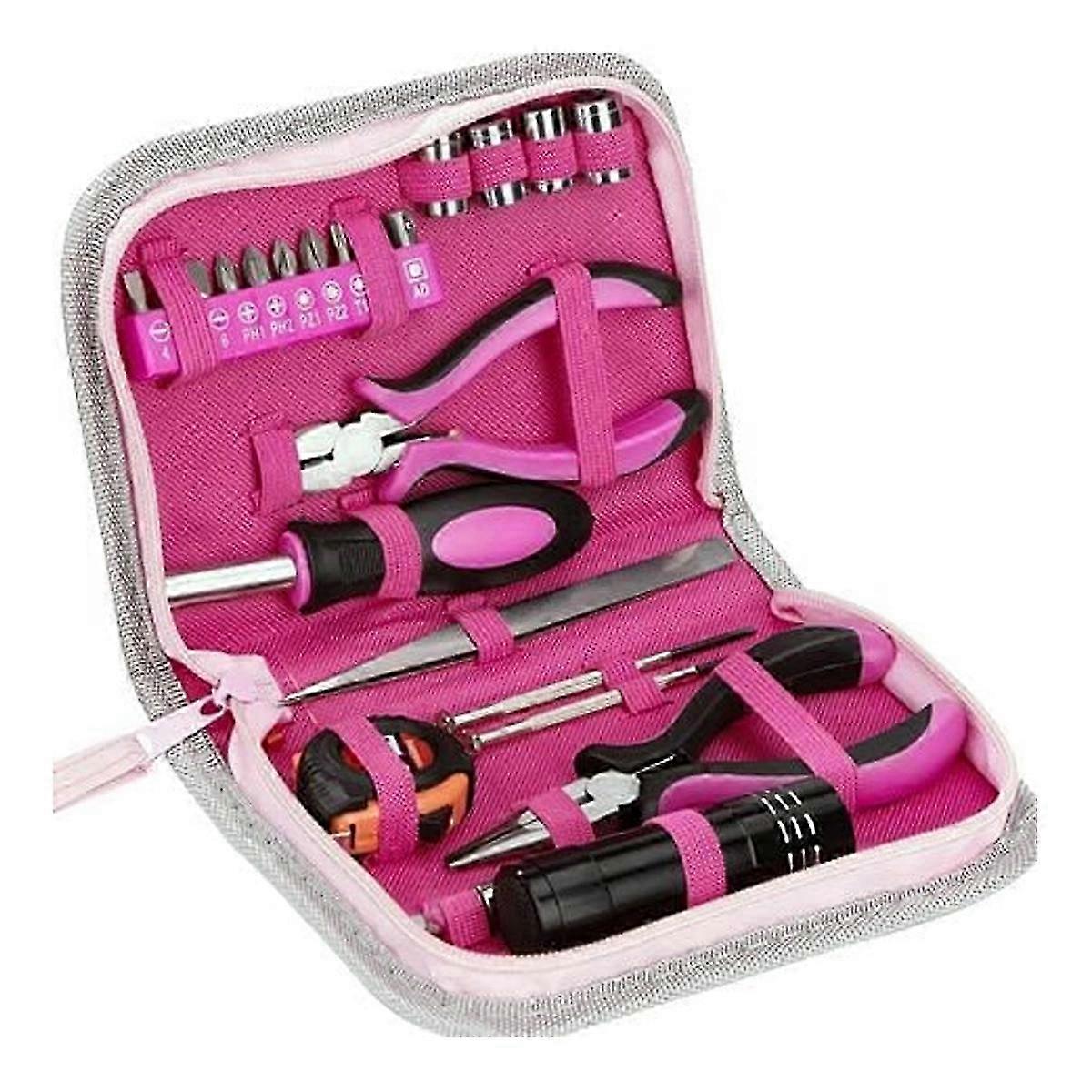 Home Maintenance Pink Tool Kit, Portable Lightweight Household Tool Set