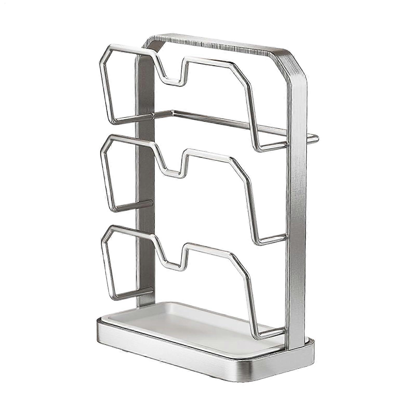 MultiTier Pot Lid Organizer with RustResistant Drip Tray for Kitchen Countertop Storage