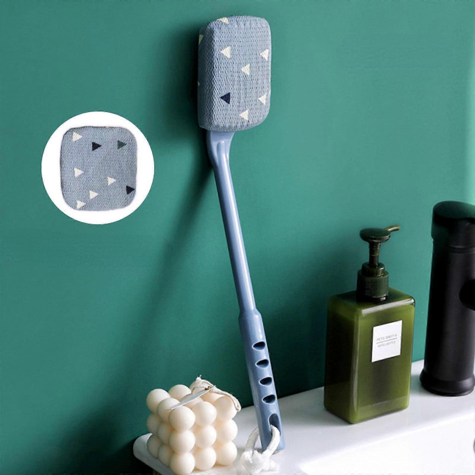 Bath Brush with Long Handle Back Scrubber, Adjustable Texture, Replacement Cloth, Blue Triangular