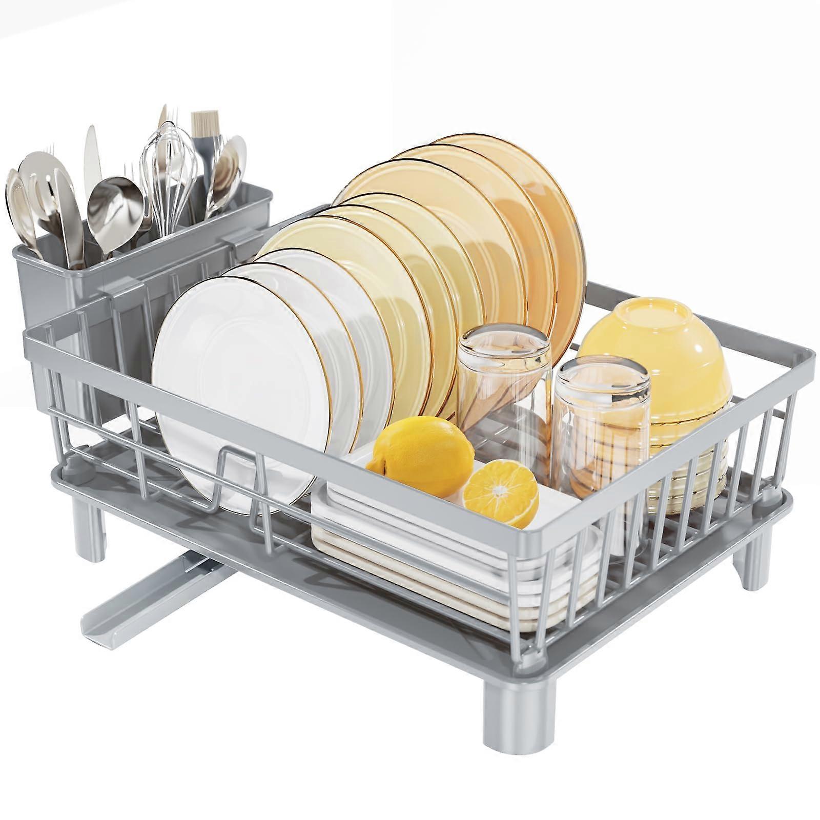 Stainless Steel Dish Drying Rack 1Tier Rustproof SpaceSaving Kitchen Countertop with Utensil Holder