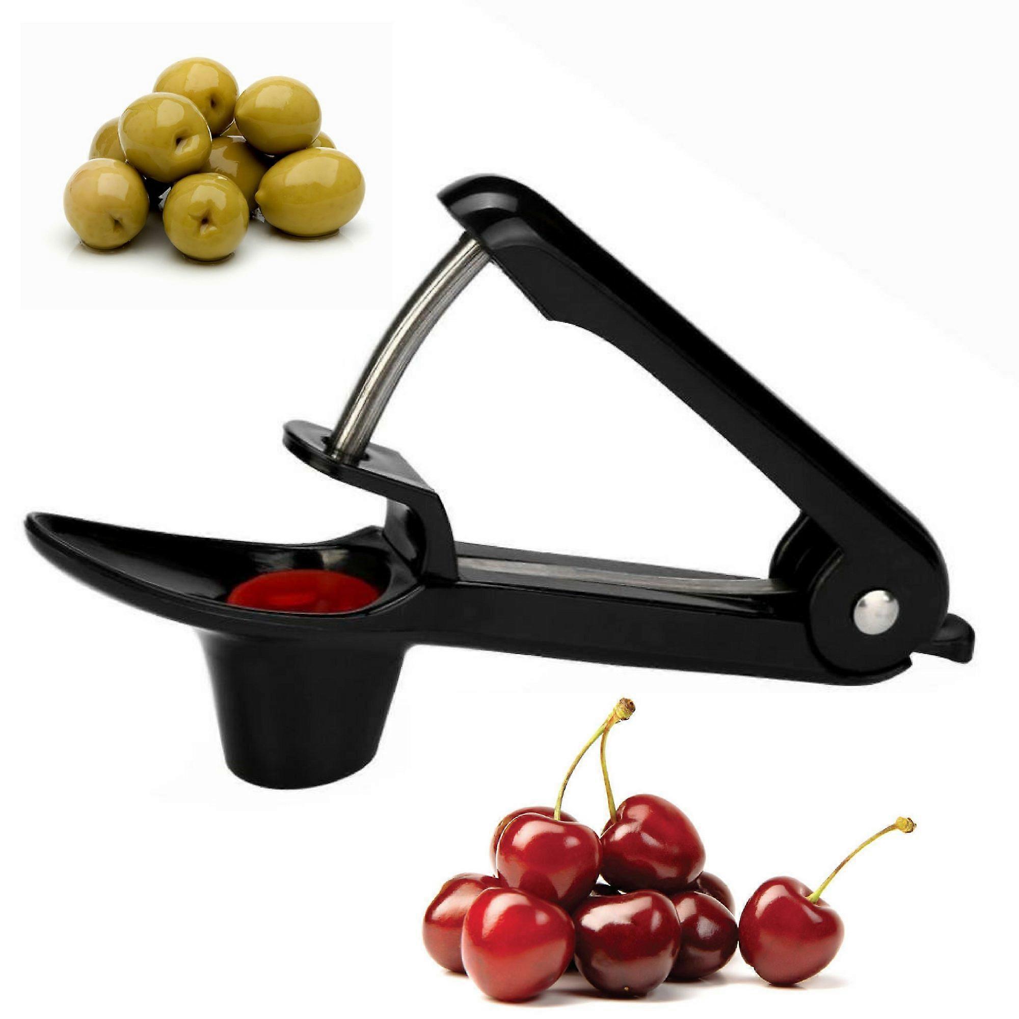 Cherry Pitter Tool and Olive Stoner with SpringAssisted Handle for Easy Fruit Pitting, Black