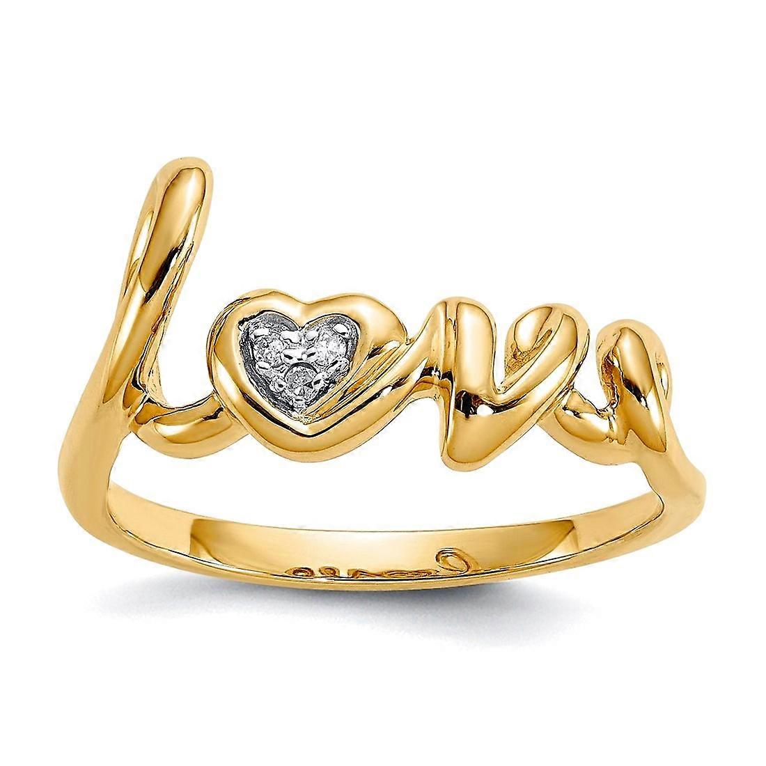 14k Solid Yellow Gold Diamond Love Ring Size 7 Statement Ring for Women - .009 dwt