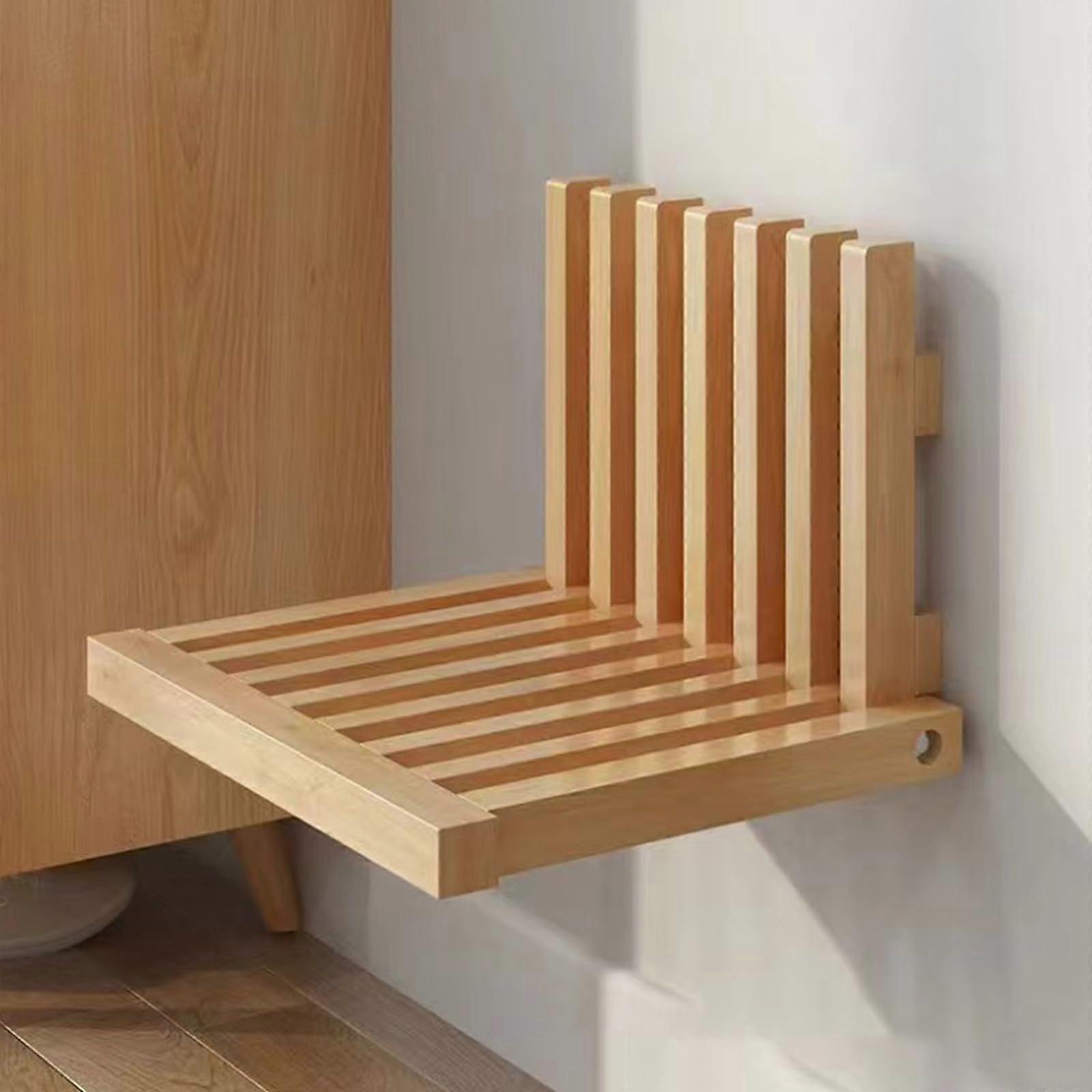 Wall Mounted Folding Shower Seat, Solid Wood Fold Up Bench for Bathroom or Entryway