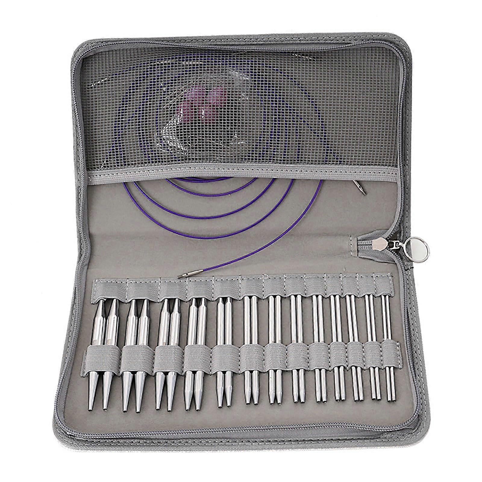 Circular Knitting Needle Set with Case and Accessories, Interchangeable Sizes 310mm, Ergonomic Grip
