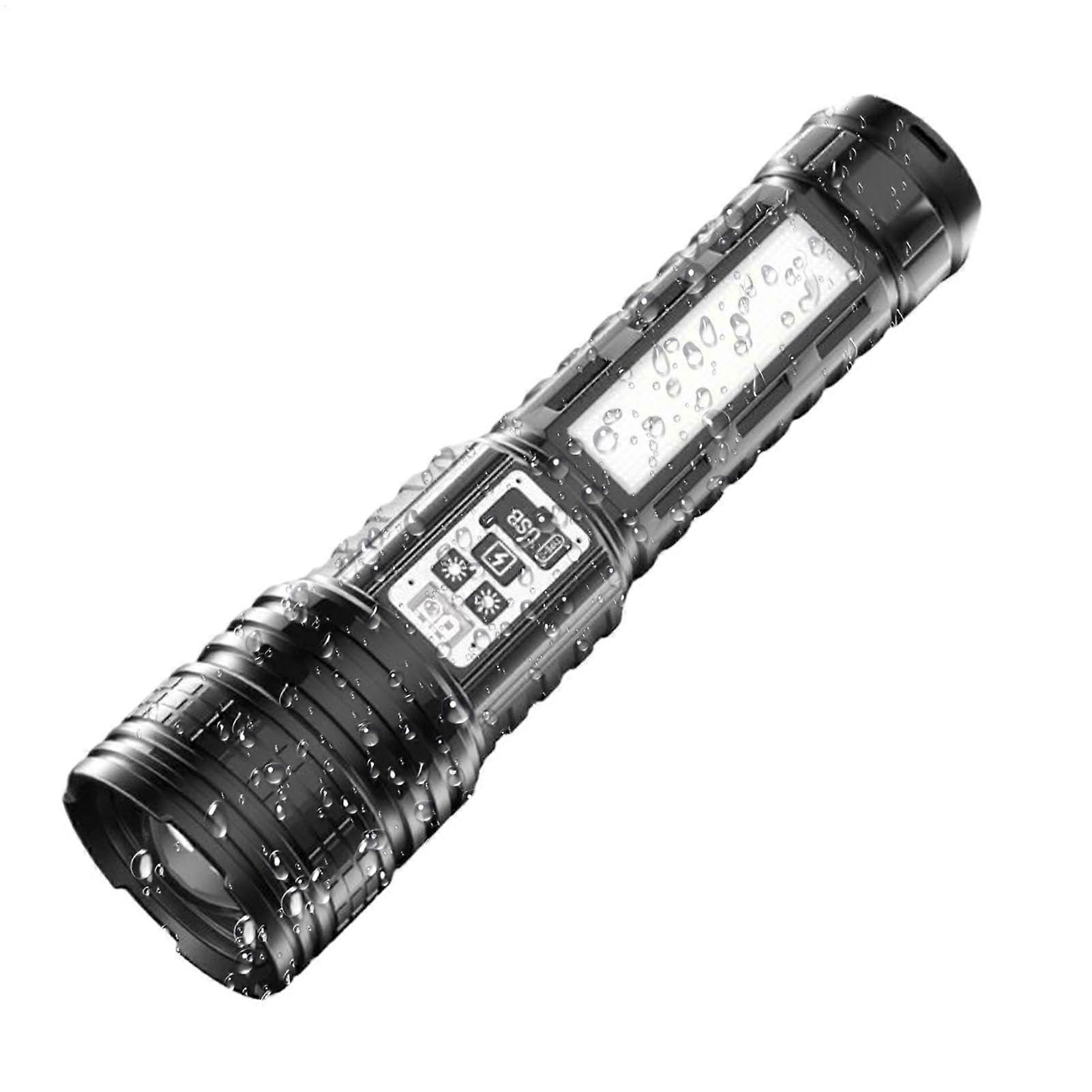Powered Flashlight with Long Range Illumination and Side Light, Rechargeable LED Camping Torch