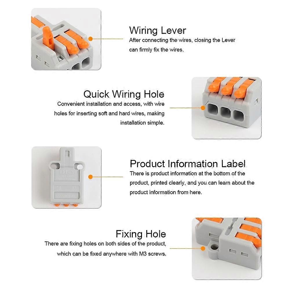 Universal Wire Conductor Connector Boxed Electrical Cable Splitter Quick Compact Type Terminal Block with Lever 54PCS