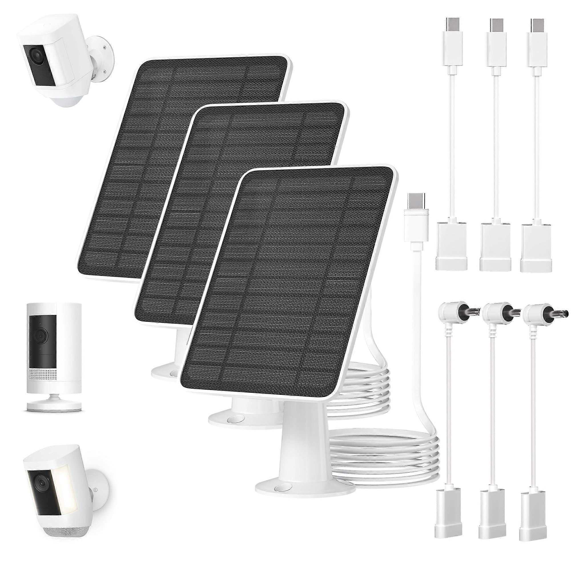 5W Solar Panel for Ring Camera with Continuous Charging, Weatherproof Outdoor 3 Pack, 9.8ft Cable