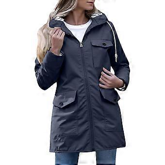 Packbare Damen-Regenjacke mit Kapuze, Softshell-Windjacke – Marineblau, geeignet für Outdoor-Aktivitäten