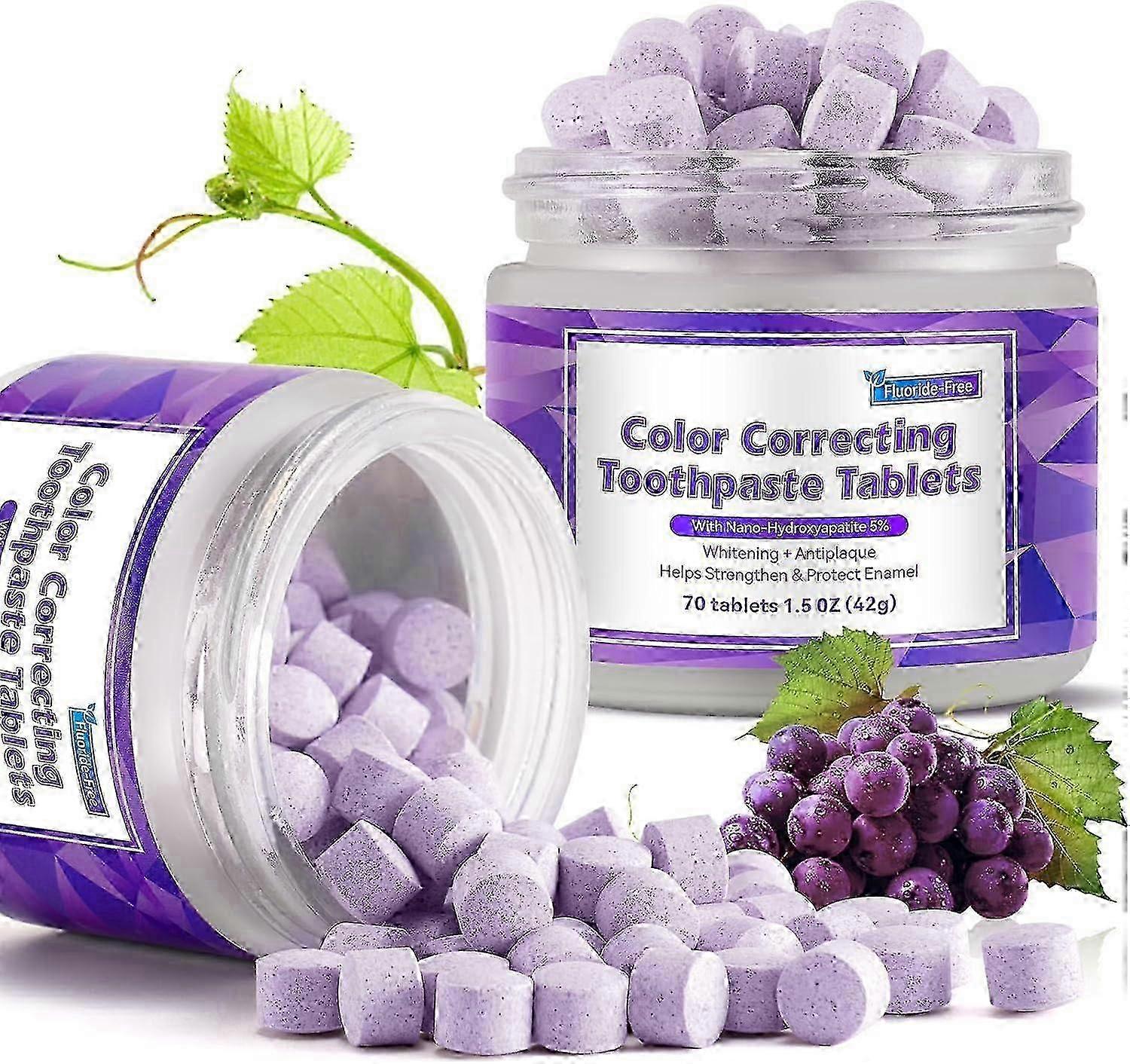 Toothpaste Tablet, Chewable Toothpaste Tablets, Color Correcting Toothpaste Tablets,Flouride Free Toothpaste with 5%Nano Hydroxyapatite,Teeth Whitenin