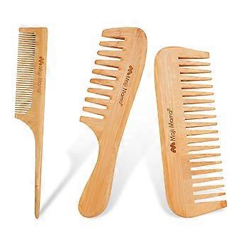 Conjunto de pentes de bambu natural, antiestáticos, com dentes finos e largos, para desembaraçar e modelar cabelos grossos, finos e lisos, para homens ou mulheres. Pente de cabo fino (natural).