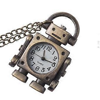 Vintage Robot Shape Pocket Watch Necklace Neck Chain Birthday Festival Gift