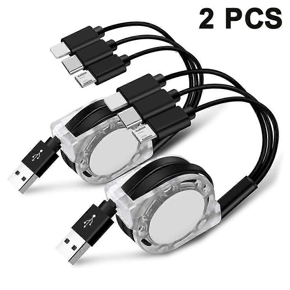 2 pieces 3 in 1 telescopic data cable - black data cable + carton packaging