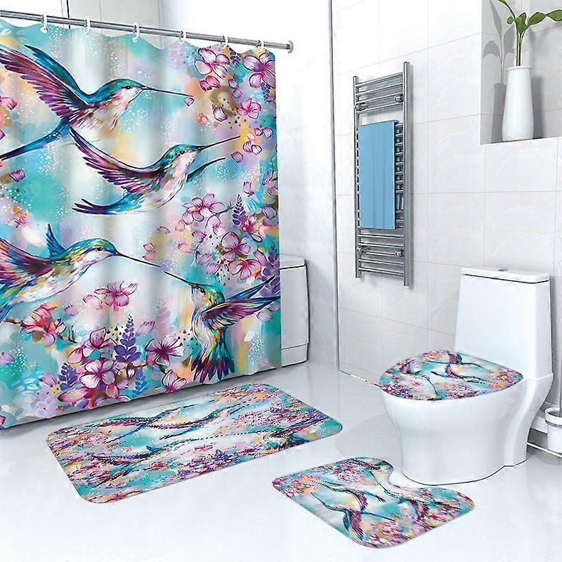 Hummingbird 4PCS Waterproof Polyester Shower Curtain Set