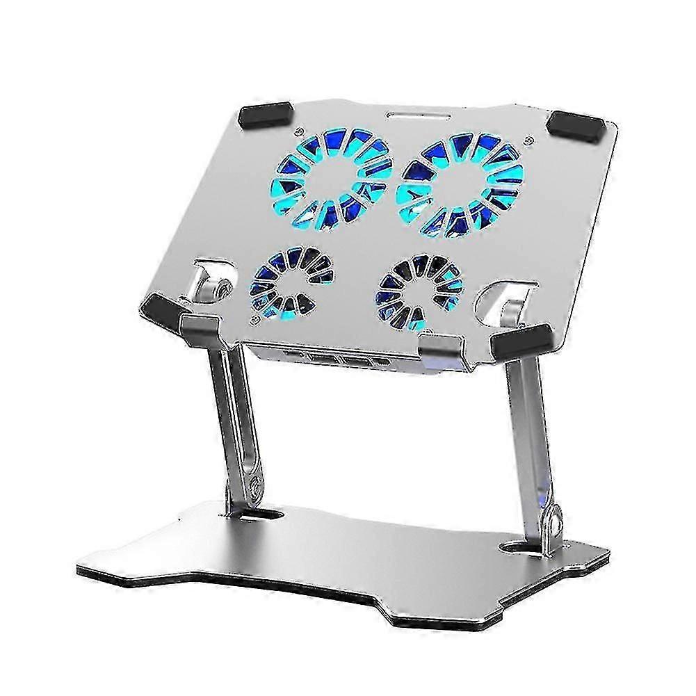 Adjustable Tablet Cooler Stand, 4 Fans, Type-C Input, For Tablet PC, Silver, ABS+Aluminum+Silicone