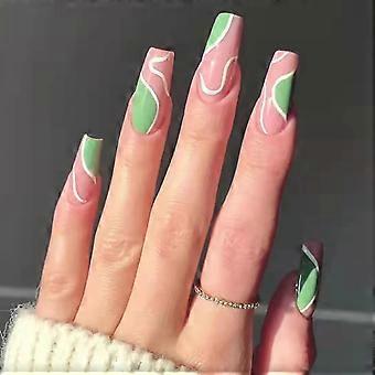 Chrome Medium Green Ballerina Press on Nails with Glue, Handmade Gel Fake Nails for Women