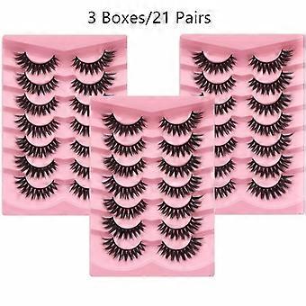 3 Boxes 21 Pairs Cat Eye False Eyelashes, Large Volume 3D Faux Mink, Dramatic & Reusable Bulk Pack for Holiday Gift
