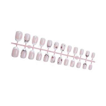 24pcs Short Almond False Nail With Rhinestones French Nail Glossy Acrylic Nail Suitable for Work School and Social Event Multicolor