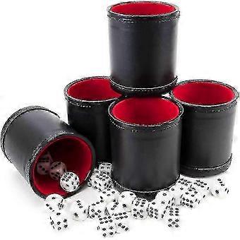 Reliable bundle of 5 professional dice cups red felt-lined, quality bicast leather