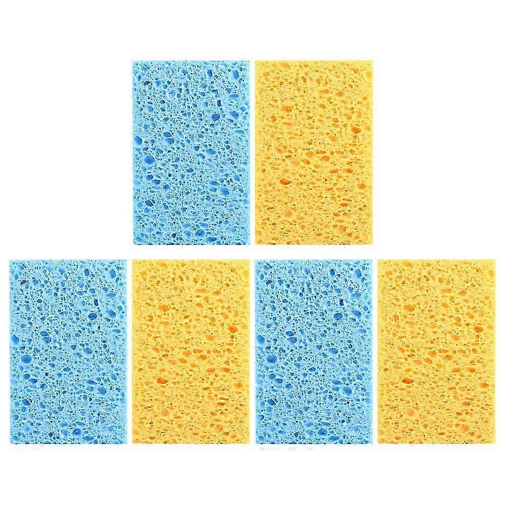 6Pcs Kitchen Cleaning Dish Scrubber Sponge Flat Design Durable Enhanced Absorption