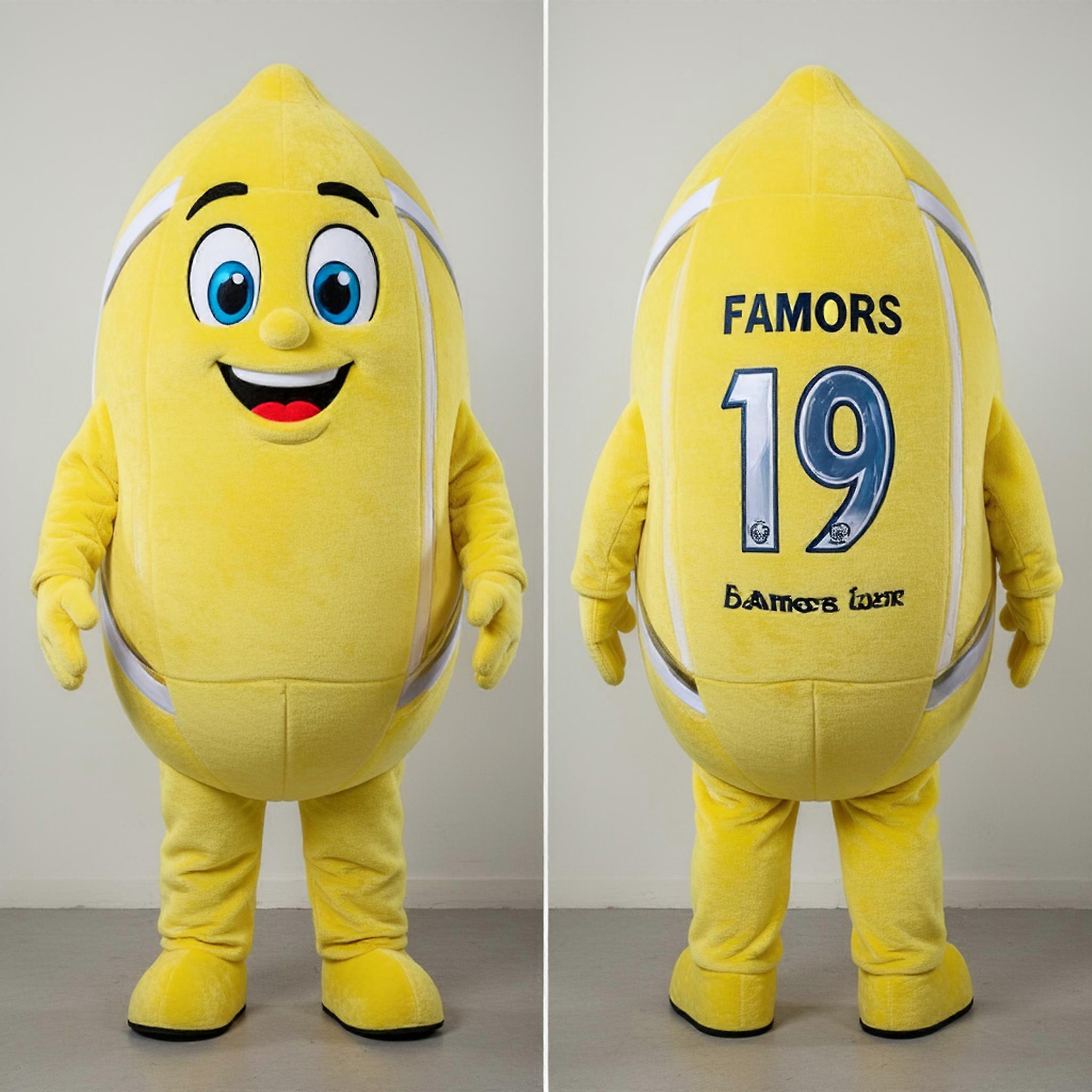 MASTICOT Lemon Yellow Rounded Rugby Ball Mascot
