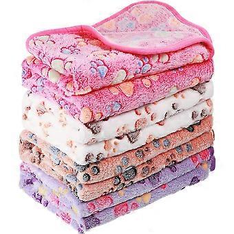 4 Pieces Paw Print Fleece Blanket for Small Medium Large Dog Cat Pet Soft Sleep Mat Warm Bed Mat for Kitten Puppy (White, Coffee, Pink, Purple, S)
