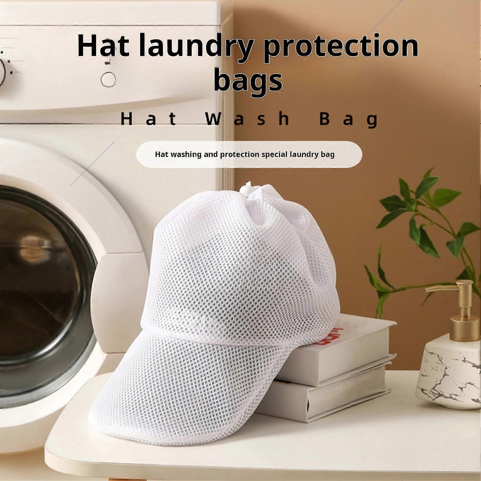 Cap Washing Cage with Stand, Mesh Drawstring Hat Cleaner Laundry Bag