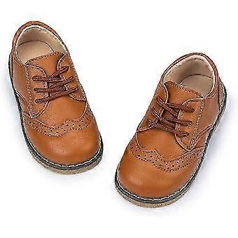 Toddler Boys Girls Formal Dress Shoes PU Leather Oxford Lace Up Loafers for Wedding Church School Uniform Flats Kids 26-27